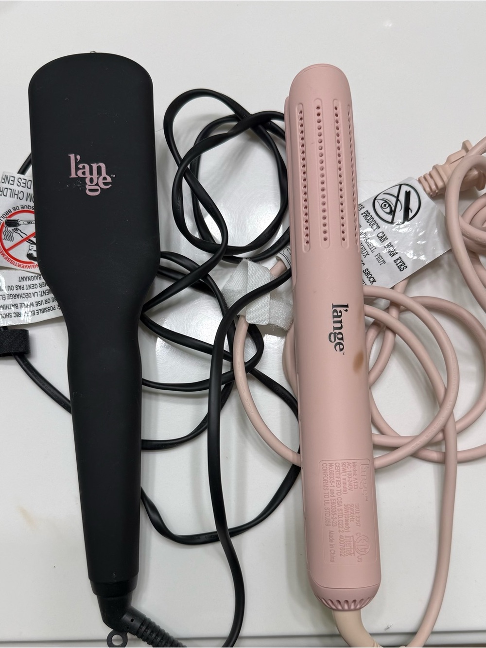 L'ange Black and Blush Pink Dual Hair Straightening Brushes